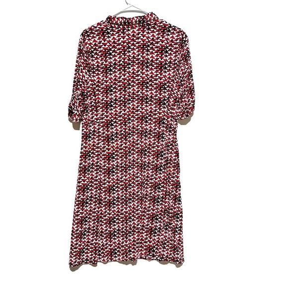J. Jill Midi Womens Mod Print Navy Red Shirt Dress  Size 12 Tab Sleeves Collared - Picture 10 of 13